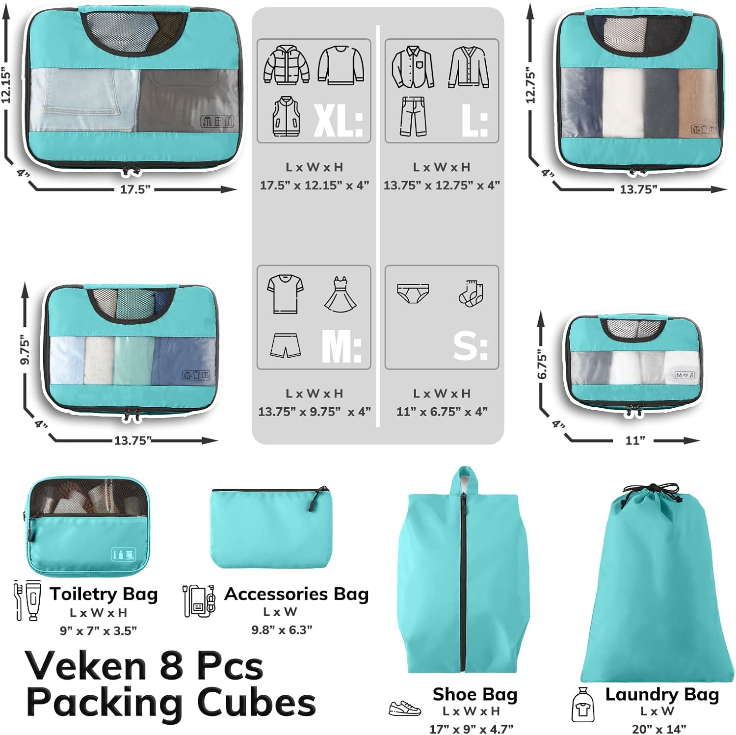 8 Set Packing Cubes for Suitcases, Kids Travel Essentials