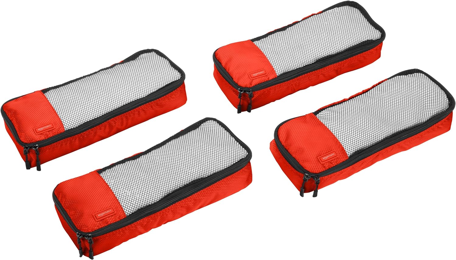 4 Piece Packing Travel Organizer Zipper Cubes Set, Slim, Red